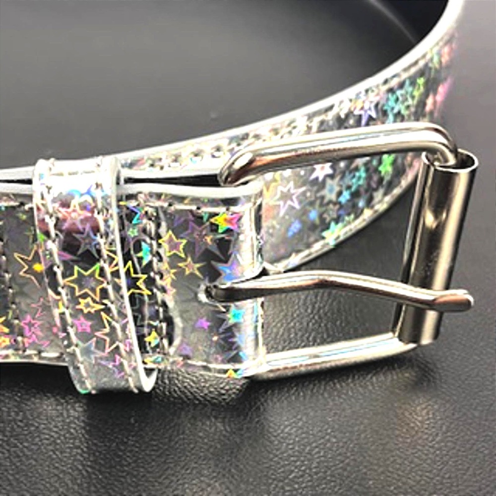 Holographic Silver Stars Belt XL Iridescent Y2K Rave Festival Style